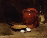 Vollon, Antoine - Still Life with a Pen, Jug, Bottle and Eggs on a Table
